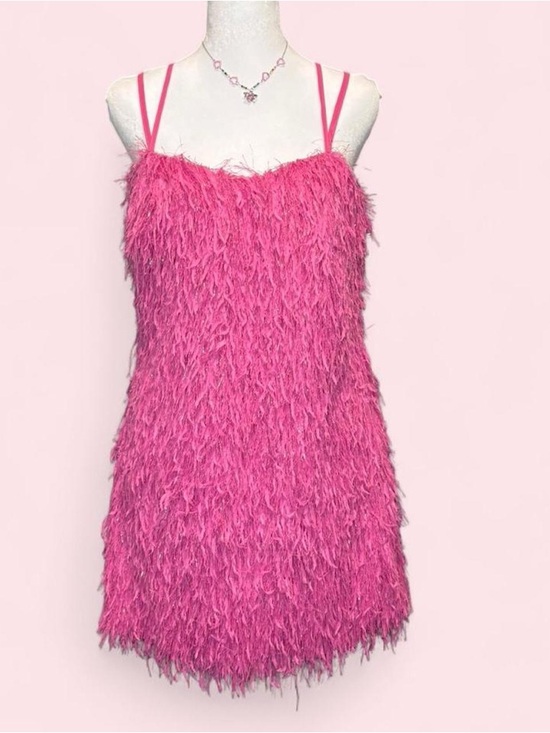 Ina Dresses & Skirts - Hot Pink Feathered Mini Dress